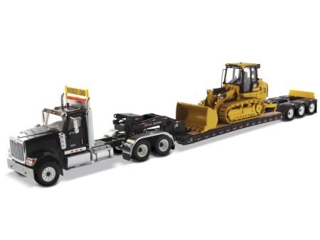 1:50 International HX520 Tandem Tractor + XL 120 Trailer, Black w  Cat® 963K Track loader loaded including both rear boosters, 85599 Online now