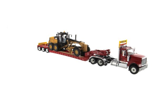 1:50 International HX520 Tandem Tractor + XL 120 Trailer, Red w  Cat® 12M3 Motor Grader loaded including both rear boosters, 85598 Fashion