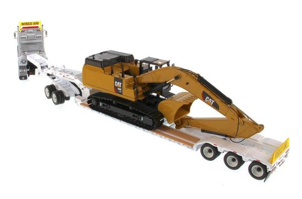 1:50 International HX520 Tandem Tractor + XL 120 Trailer outriggers, White w  Cat®349F L XE Hydraulic Excavator loaded including both rear boosters and front jeep, Transport Series, 85600 ***INCOMING MAY Online Hot Sale