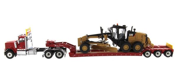 1:50 International HX520 Tandem Tractor + XL 120 Trailer, Red w  Cat® 12M3 Motor Grader loaded including both rear boosters, 85598 Fashion