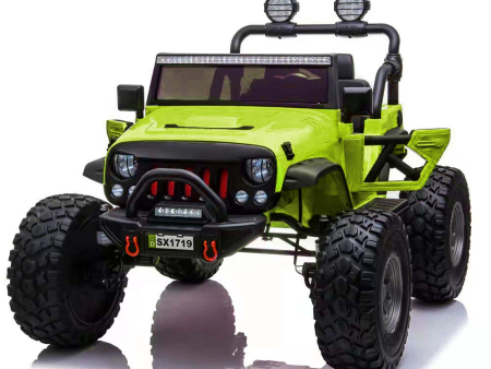 Lifted Jeep Monster Edition Ride On Car 12V 2 Seater  Lime Green - Kids On Wheelz Online now