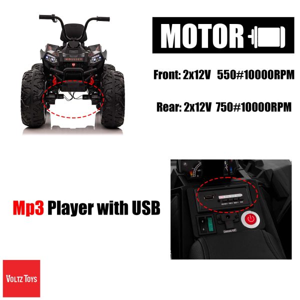 Kids Ride On Atv 12v 4x4 Off-road ATV with Monster Tires, Independent Suspension, Realistic Lights and Leather Seat - Kids On Wheelz Online Sale