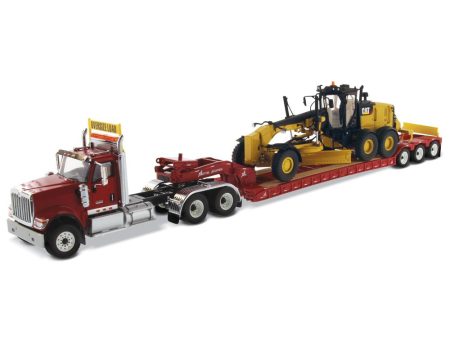 1:50 International HX520 Tandem Tractor + XL 120 Trailer, Red w  Cat® 12M3 Motor Grader loaded including both rear boosters, 85598 Fashion