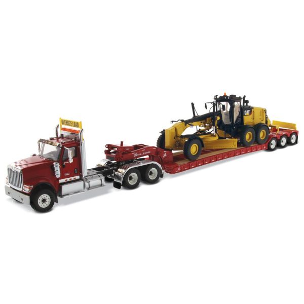 1:50 International HX520 Tandem Tractor + XL 120 Trailer, Red w  Cat® 12M3 Motor Grader loaded including both rear boosters, 85598 Fashion