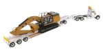 1:50 International HX520 Tandem Tractor + XL 120 Trailer outriggers, White w  Cat®349F L XE Hydraulic Excavator loaded including both rear boosters and front jeep, Transport Series, 85600 ***INCOMING MAY Online Hot Sale